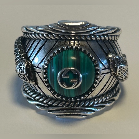 GUCCI Malachite Stone Gucci Garden Snake Tiger Heavy 925 Silver Ring 8.75US RARE - Picture 8 of 12